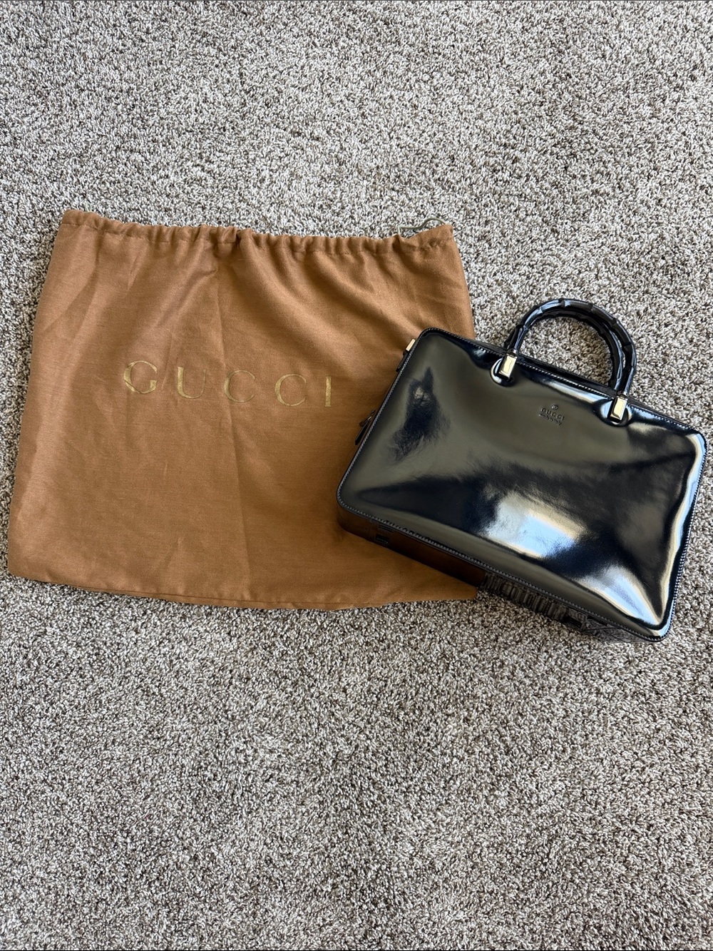 Gucci Vintage Black Patent Leather with Bamboo Top Handles